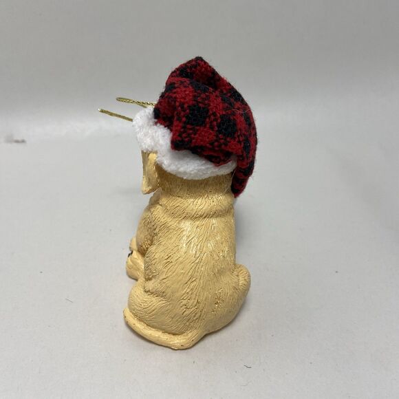 Kurt Adler Golden Lab Puppy in Buffalo Plaid Hat Resin Christmas Ornament NWT - Picture 3 of 6